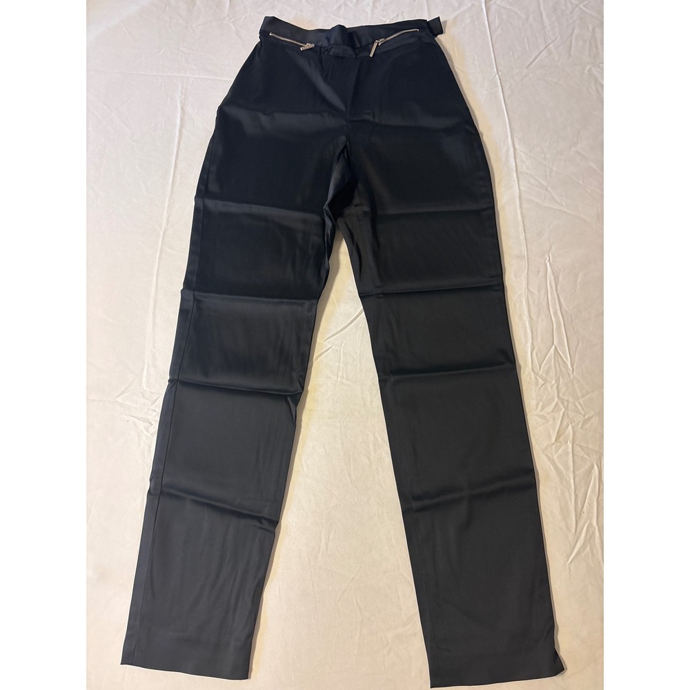Oscar de la Renta Trousers Womens 4‎ Black Excellent Satin Straight Leg Zippers